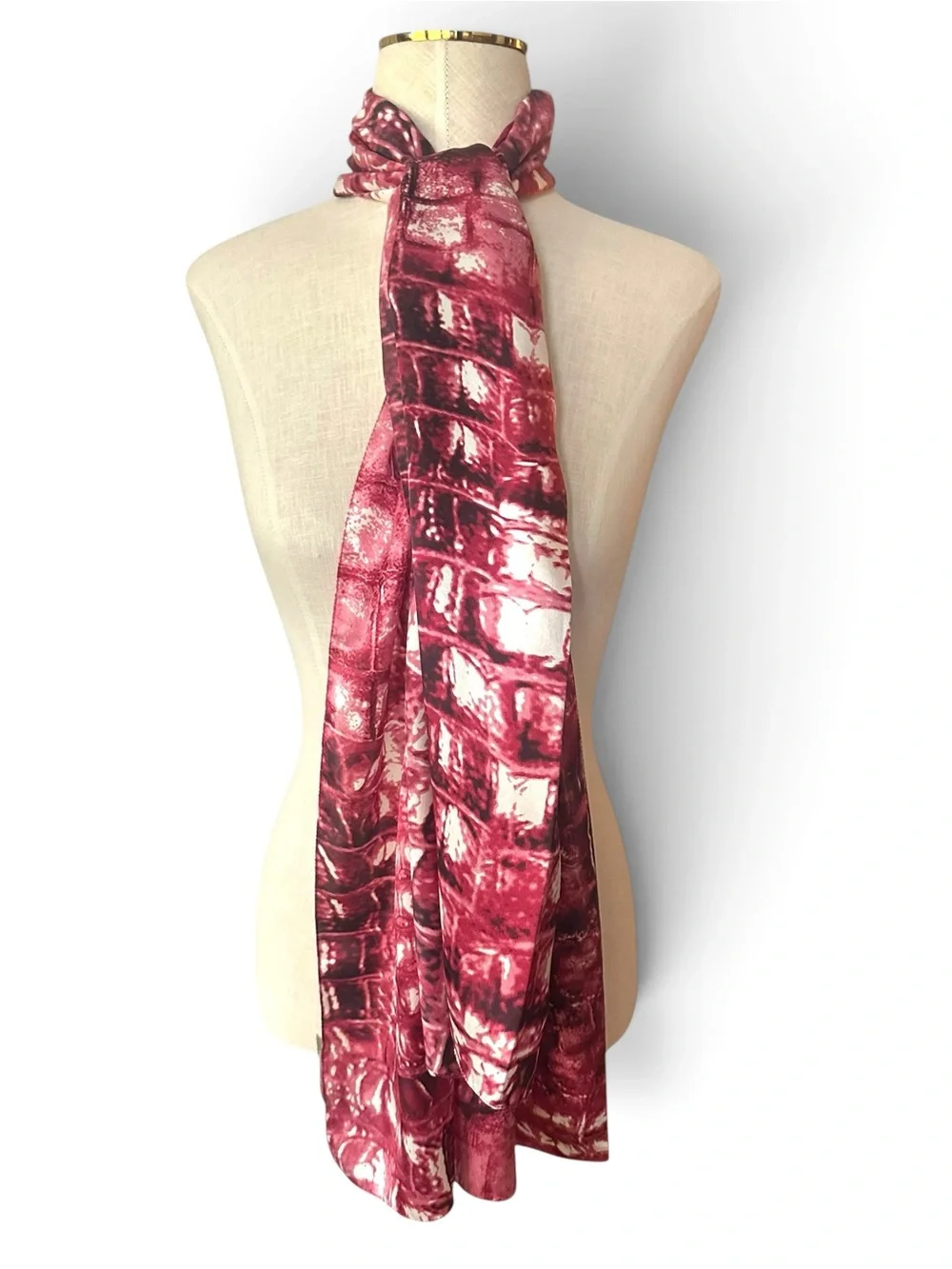 Nordstrom Burgundy Croc Print Long Scarf Wrap 19”x66” Statement Accessory